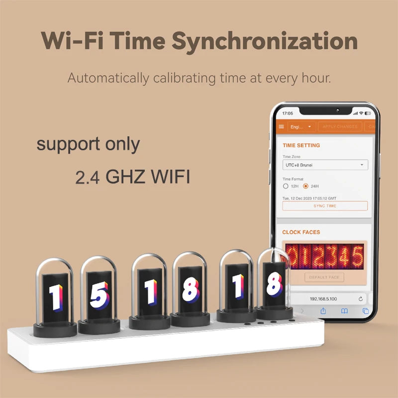 Wifi Controlled Faux Nixie Tube Clock Kit