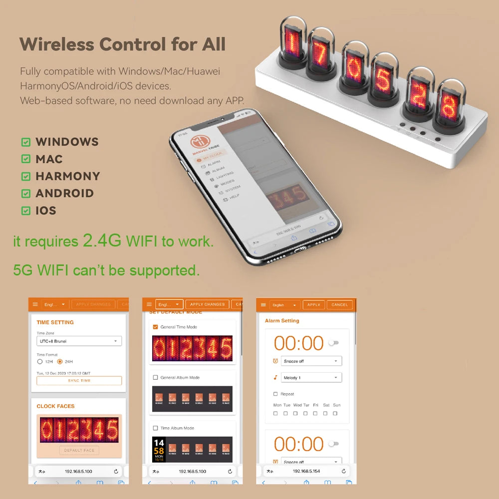 Wifi Controlled Faux Nixie Tube Clock Kit