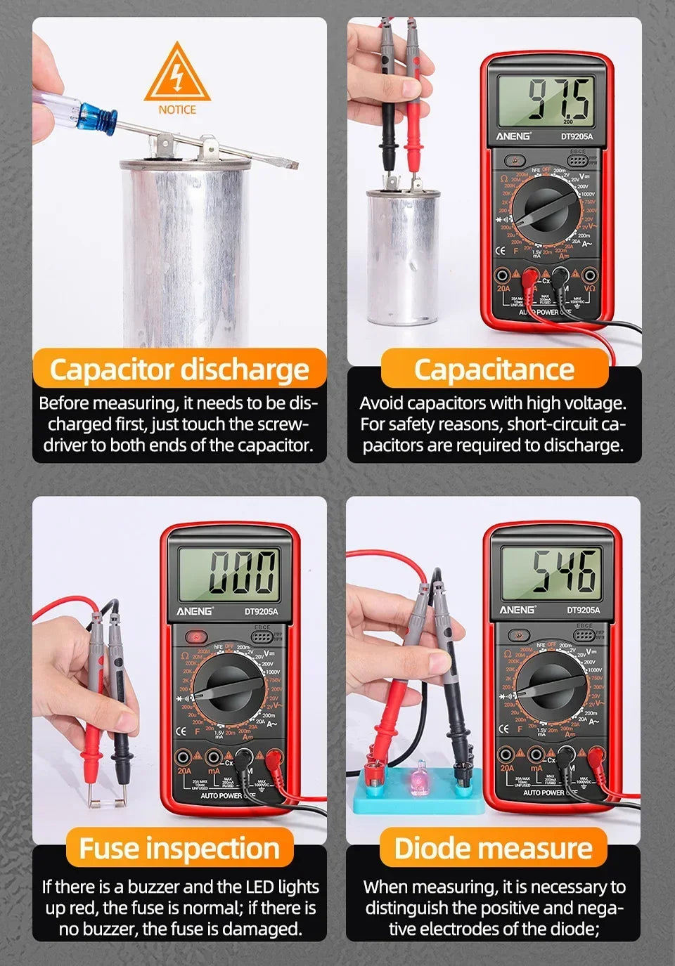 Professional Multimeter Tester ANENG DT9205A-12