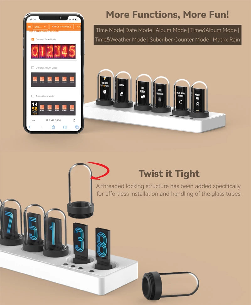 Wifi Controlled Faux Nixie Tube Clock Kit